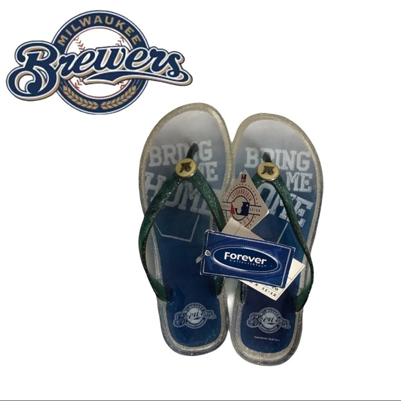 NWT Women’s Milwaukee Brewers Glitter Flip Flops - Picture 1 of 11